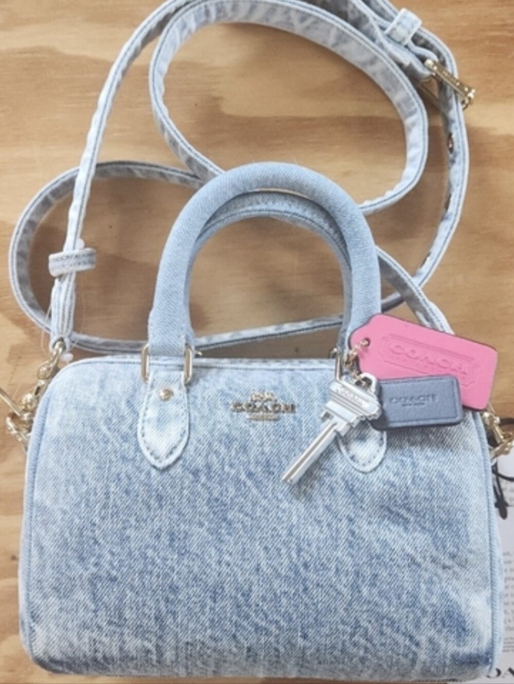 Mini Rowan Crossbody Bag In Loved Denim With Charms